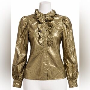 MSGM Metallic Gold Ruffled Blouse